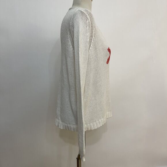 Wooden Ships Anthropologie Paola Buendia Sweater X-Small Small White Red XOXO - Picture 6 of 9